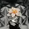 Three Tone Double Petals Cocktail Ring