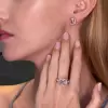 Purplish-pink Sapphire Ring with Square-cut Earrings Studs/2pcs