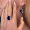 Oval Cut Blue Sapphire Ring & Earrings Jewelry Set