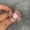 5.2ct Emerald Cut Pink Sapphire Butterfly Cocktail Ring