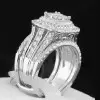 6.8ct Princess Cut White Sapphire 2pcs Bridal Set