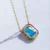 6ct Emerald Cut Rainbow Pendant Necklace