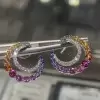 Rainbow Sapphire Crescent Moon Statement Earrings