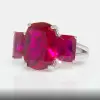 6ct Cushion Cut Ruby Three Stone Engagement Ring