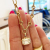 6ct Bezel Emerald Cut Pendant Chain Link Necklace
