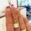 6ct Bezel Emerald Cut Pendant Chain Link Necklace