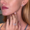 Purplish-pink Sapphire Ring with Square-cut Earrings Studs/2pcs