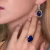 Oval Cut Blue Sapphire Ring & Earrings Jewelry Set
