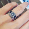 Handmade Three Stone Halo Round Cut Sterling Silver Ring Set