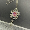 6ct Cushion Cut Pink Sapphire Vintage Pendant Necklace