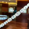 Oval and Emerald Cut White Sapphire Wrist Chain Bracelet