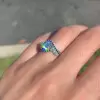 Round Cut White& Sapphire Blue Engagement Ring