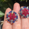 8ctw Ruby and Sapphire Cluster Stud Earrings
