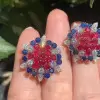 8ctw Ruby and Sapphire Cluster Stud Earrings