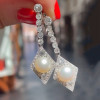 Art-deco Paved White Sapphire and Pearl Drop Earrings