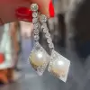 Art-deco Paved White Sapphire and Pearl Drop Earrings
