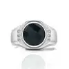 Handmade Black Round Cut  Lab-created Gemstone Sterling Silver Men's Ring