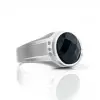 Handmade Black Round Cut  Lab-created Gemstone Sterling Silver Men's Ring
