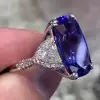 12ct Cushion Cut Blue Sapphire Three Stone Engagement Ring