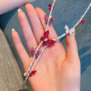 Butterflies White & Pink Sapphire Ruby Delicate Necklace