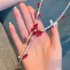 Butterflies White & Pink Sapphire Ruby Delicate Necklace