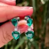 9.5ctw Heart and Pear Cut Emeralds Drop Earrings 