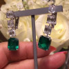Emerald Cut White Sapphire&Emerald Stud Earrings