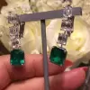 Emerald Cut White Sapphire&Emerald Stud Earrings