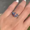 Round Cut White& Sapphire Blue Engagement Ring