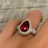 Micro-pave Setting Pear Cut Ruby Sterling Silver Ring