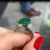 6.2ct Emerald Cut Emerald Cluster Engagement Ring