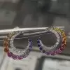 Rainbow Sapphire Crescent Moon Statement Earrings