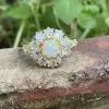 7MM White Opal Vintage Halo Engagement Ring