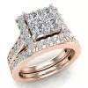 Cluster Princess Cut White Sapphire Bridal Set in Rose Gold