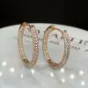Classic Round Cut White Sapphire Hoop Earrings in Rose Gold