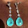 20ctw Multi-cut White Sapphire and Green Paraiba Drop Earrings