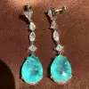 20ctw Multi-cut White Sapphire and Green Paraiba Drop Earrings
