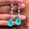 20ctw Multi-cut White Sapphire and Green Paraiba Drop Earrings