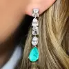 20ctw Multi-cut White Sapphire and Paraiba Drop Earrings