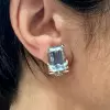 28ctw Emerald Cut Aquamarine Vintage Clip Earrings