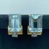28ctw Emerald Cut Aquamarine Vintage Clip Earrings