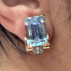 28ctw Emerald Cut Aquamarine Vintage Clip Earrings