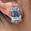 28ctw Emerald Cut Aquamarine Vintage Clip Earrings