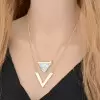 Double Layers Triangle Turquoise & Letter V Pendant Necklace