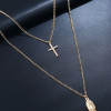 Women's Double Layered Cross & Pendant Necklace