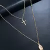 Women's Double Layered Cross & Pendant Necklace