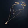 Women's Double Layered Cross & Pendant Necklace