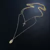 Women's Double Layered Cross & Pendant Necklace