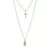 Women's Double Layered Cross & Pendant Necklace