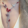 Butterflies White & Pink Sapphire Ruby Delicate Necklace